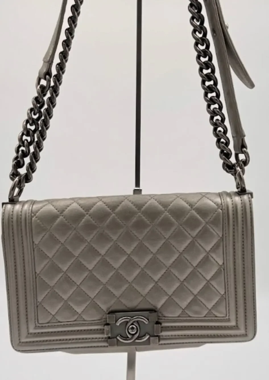 Chanel Medium Boy Flap Metallic Silver Quilted Calfskin Bag